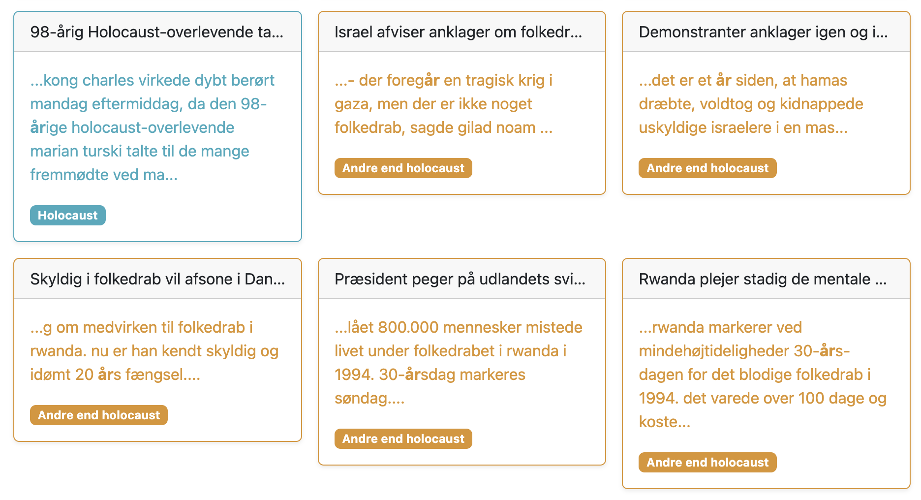 Detaljer om hvert dokument