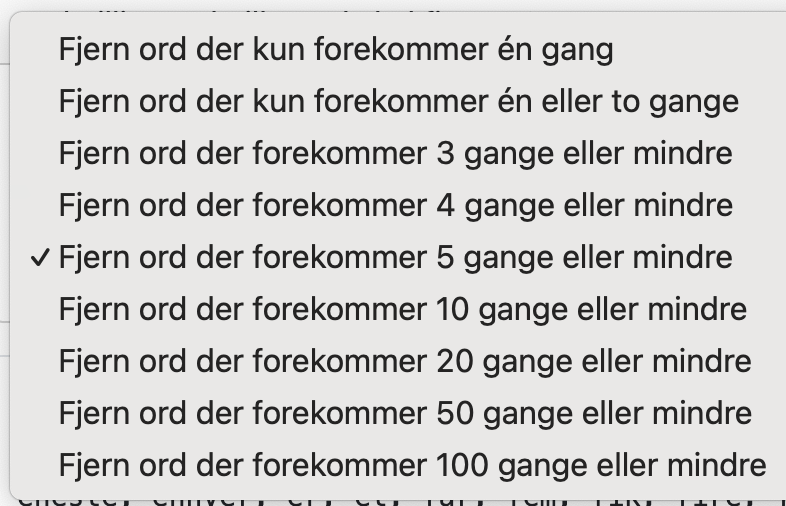 Fjern ord, der optræder for sjældent