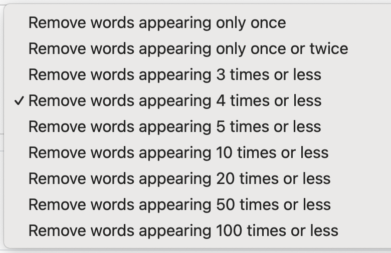 Remove words appearing too rarely
